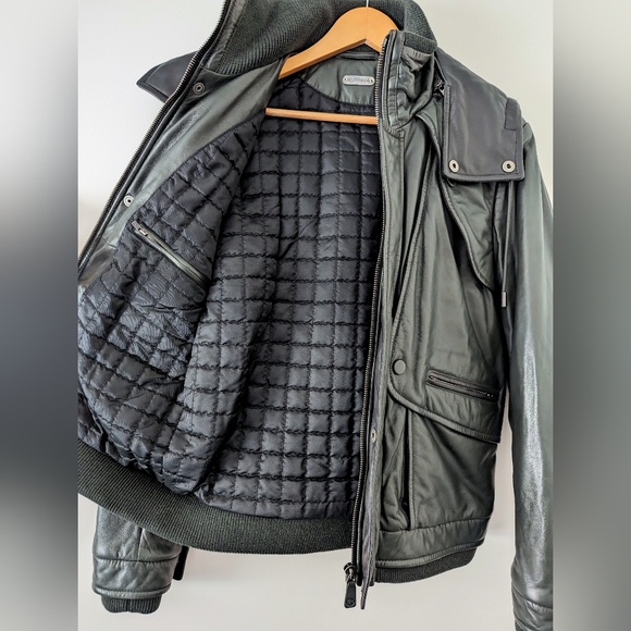 Barnabe Hardy Lamb Skin Green Hooded Bomber Coat Jacket France puffer 50 L - Picture 5 of 16